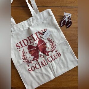 Francesca's Football Beaded Earrings & Tote Bundle, Sideline Social Club Bow Bag